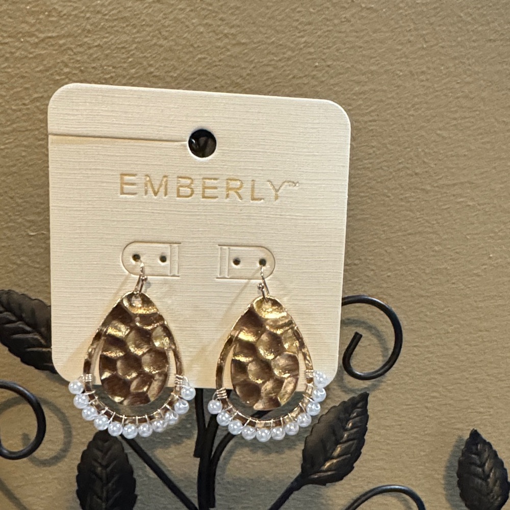 Emberly Gold and White Teardrop Earrings - Picture 1 of 6